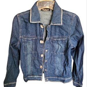 New Direction Blue Denim Jean Crystal Button Silver Threaded Jacket Size Medium